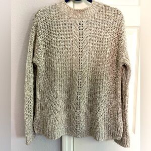 Lucky Brand cream oatmeal gray oversized cozy sweater size large split hem